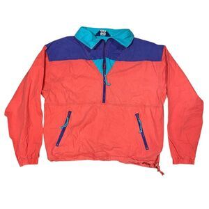Woolrich Vintage Women’s XL Purple red teal Cotton 1/2 Zip Pullover Poncho